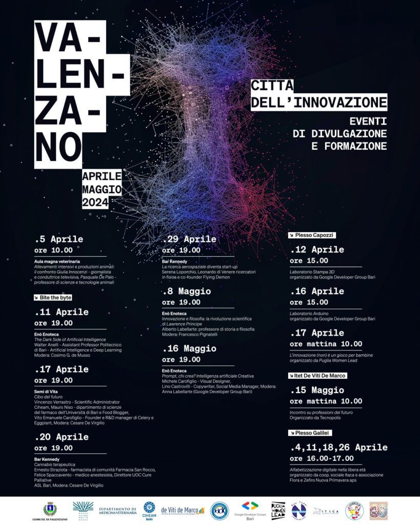Valenzano, Citta' dell’Innovazione. Due mesi di iniziative diffuse sul territorio, tra parchi tecnologici, scuole e pub, in collaborazione con Tecnopolis PST, Universita' di Bari e CIHEAM