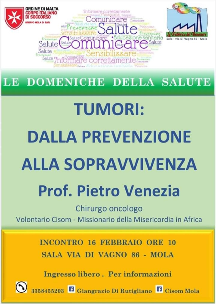 " TUMORI :DALLA  PREVENZIONE  ALLA  SOPRAVVIVENZA " incontro  con il chirurgo  e  oncologo  prof. Pietro Venezia "