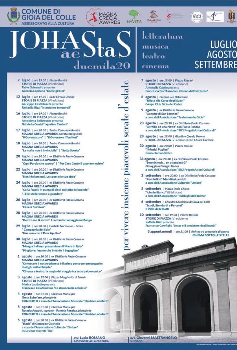''Ioha AEStaS 2020'' - Gli appuntamenti del cartellone estivo dell’Assessorato alla cultura