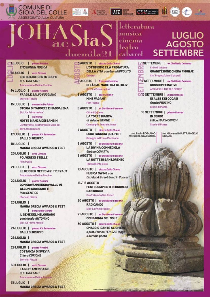 Gioia del Colle: Al via gli eventi estivi di ''JOHA AESTAS 2021''