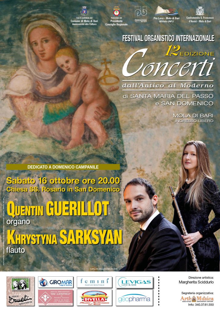 "CONCERTO PER ORGANO: DUO KHRYSTYNA SARKSYAN E QUENTIN GUÉRILLOT " a  Mola di Bari "