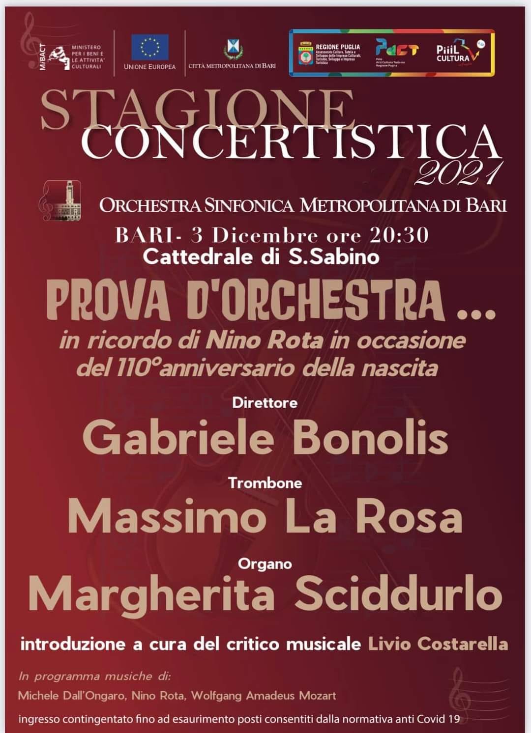 Stagione Concertistica 2021 - ''Prova d'Orchestra..'' in ricordo di Nino Rota in occasione del 110° anniversario della nascita