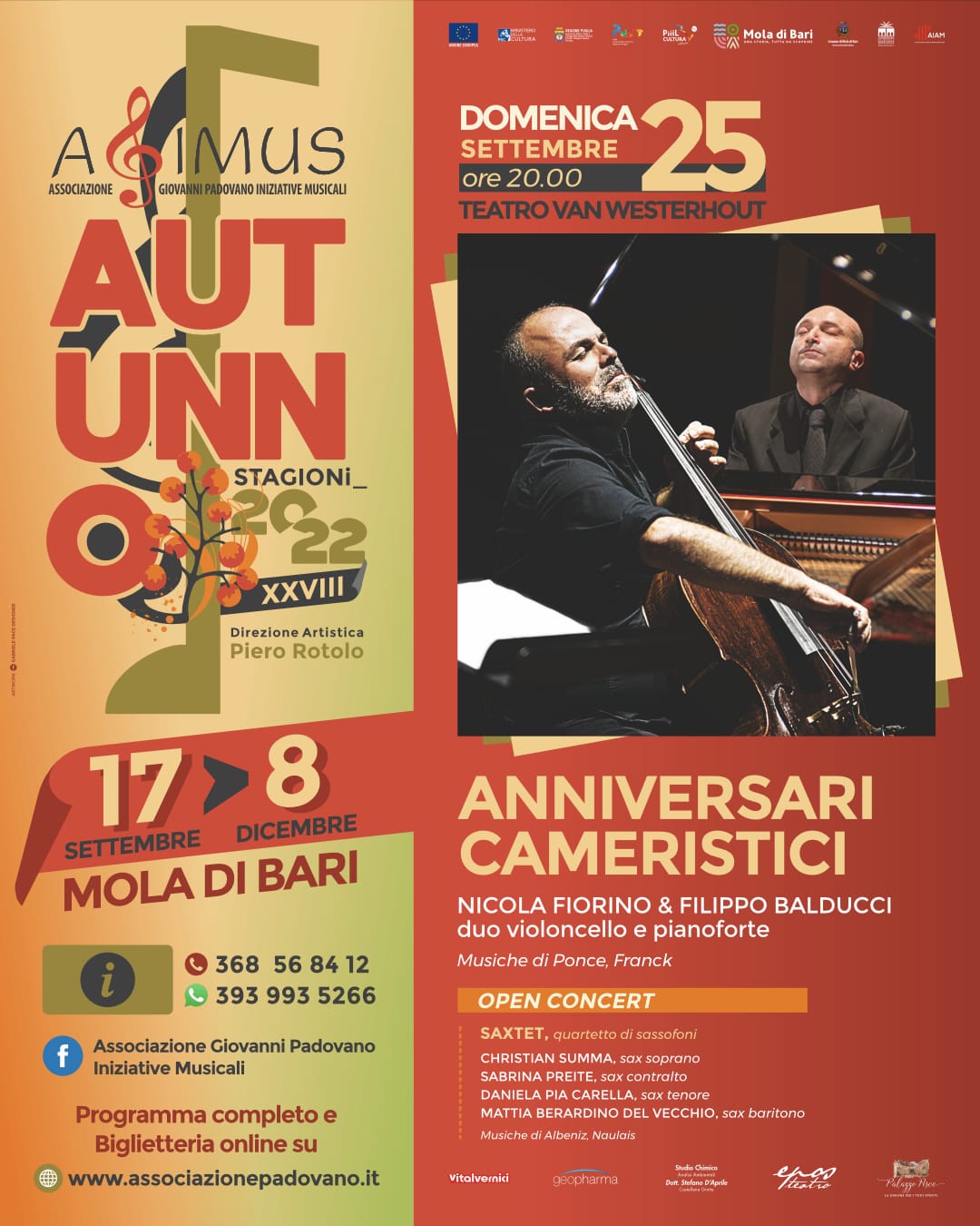 " AGIMUS  AUTUNNO 2022  -STAGIONI - Nicola Fiorino violoncello e Filippo Balducci pianoforte rendono omaggio a  Manuel Ponce e César Franck''