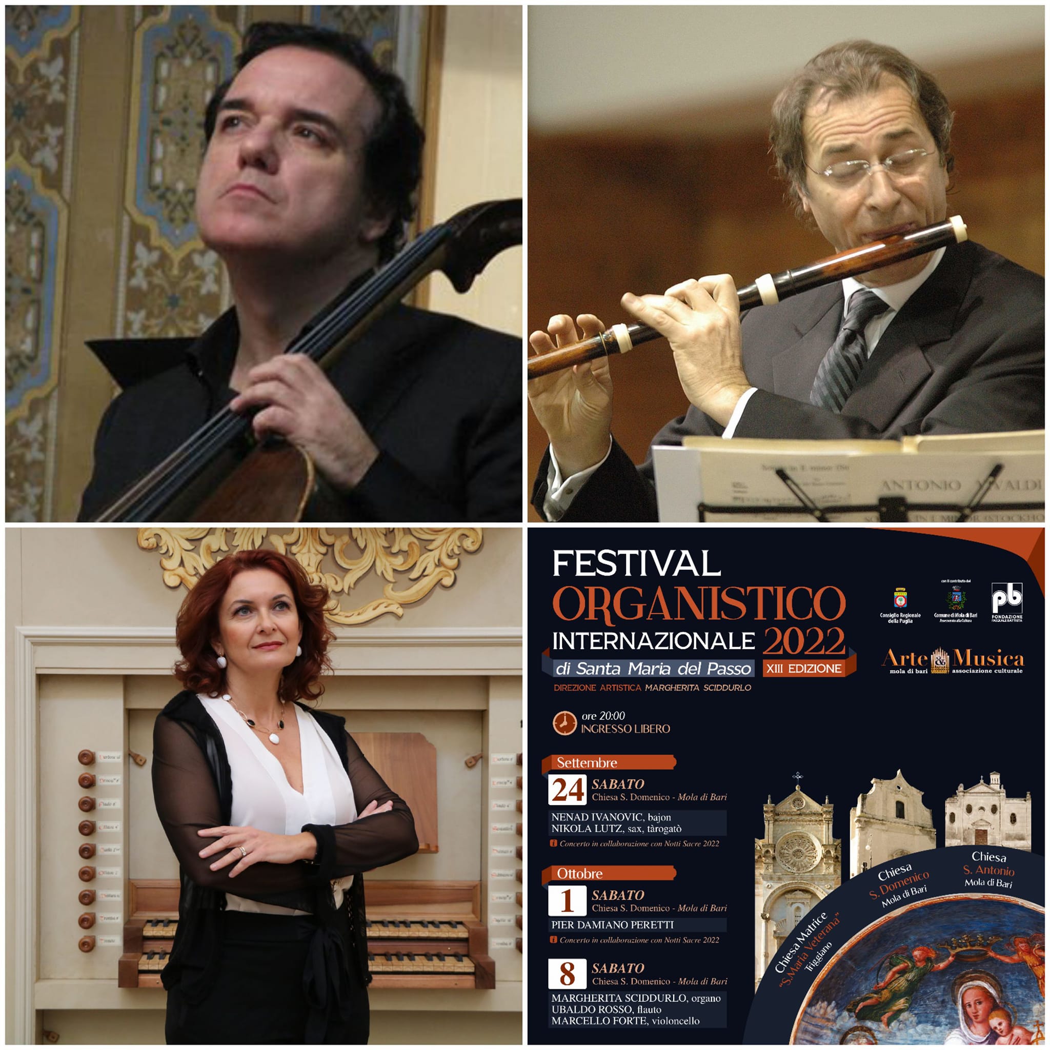 ''FESTIVAL ORGANSTICO INTERNAZIONALE  2022 -  Concerto per organo, flauto e violoncello -Chiesa  S. Domenico  Mola di Bari- Sabato 8 ottobre ''