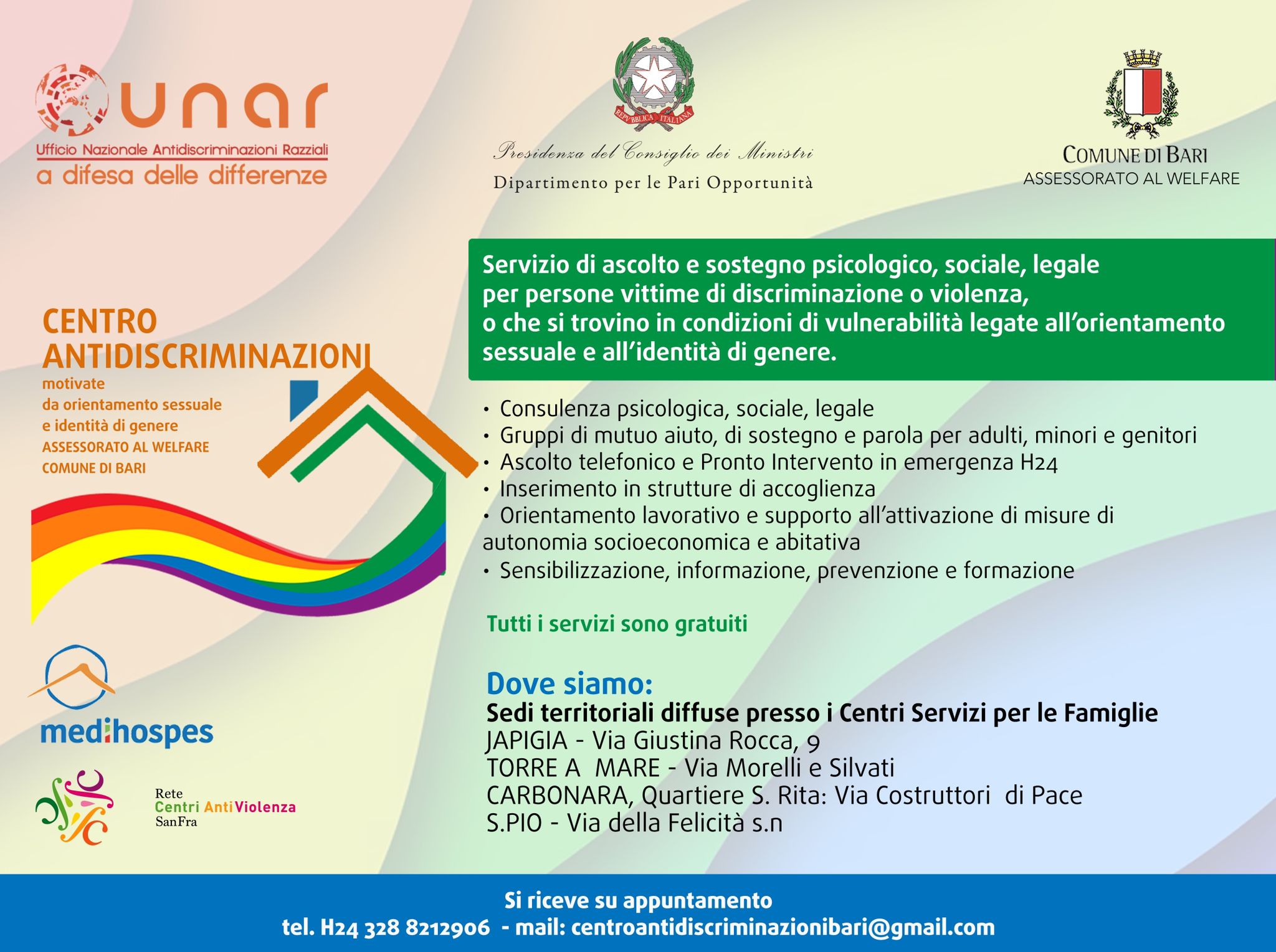 Al via il primo ''Centro Antidiscriminazioni'' del Comune: ascolto, sostegno psicologico, tutela legale e sostegno all’inserimento sociale per le vittime di discriminazione