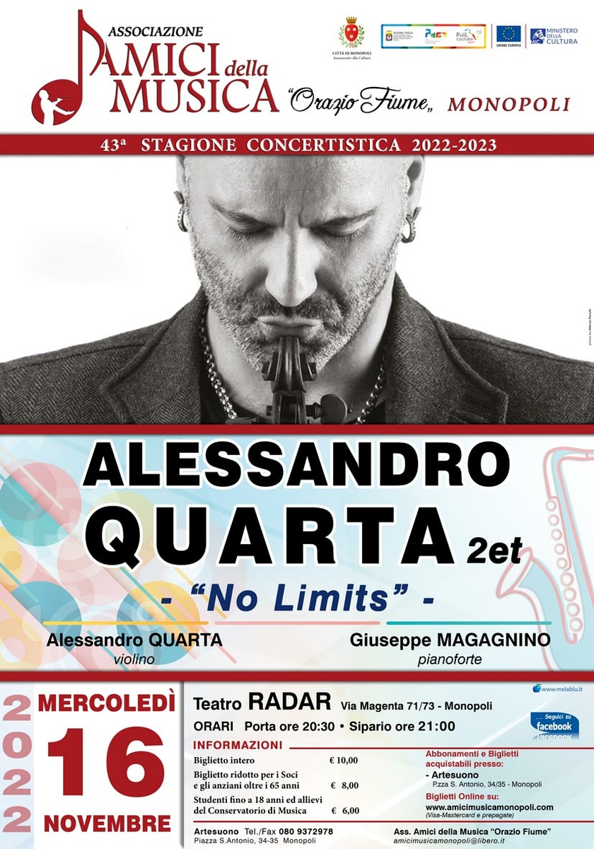 Alessandro Quarta 2et in…''No limits'' in scena al Teatro Radar di Monopoli