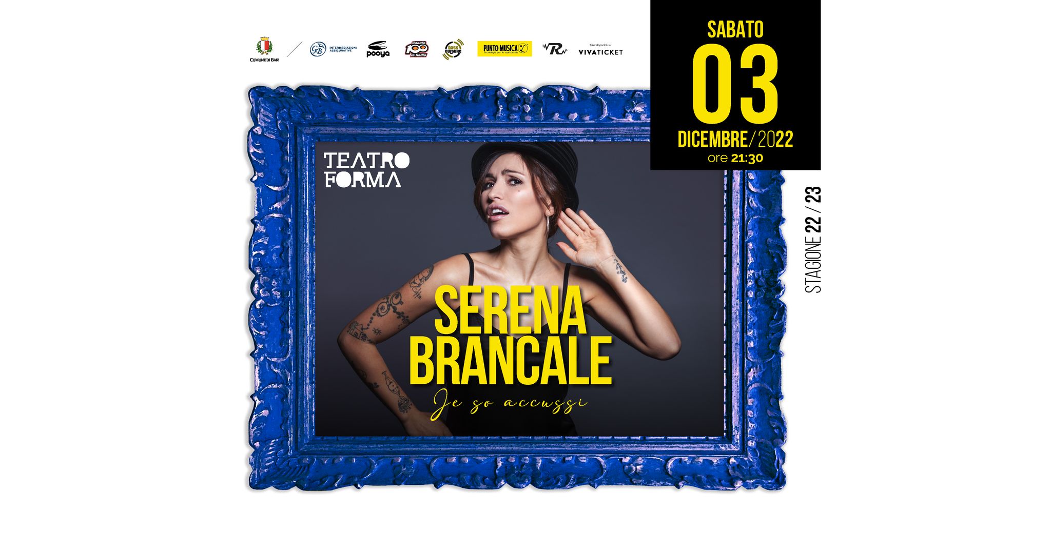 Sabato 3 dicembre Serena Brancale inaugura la stagione musicale 2022-2023 del Teatro Forma