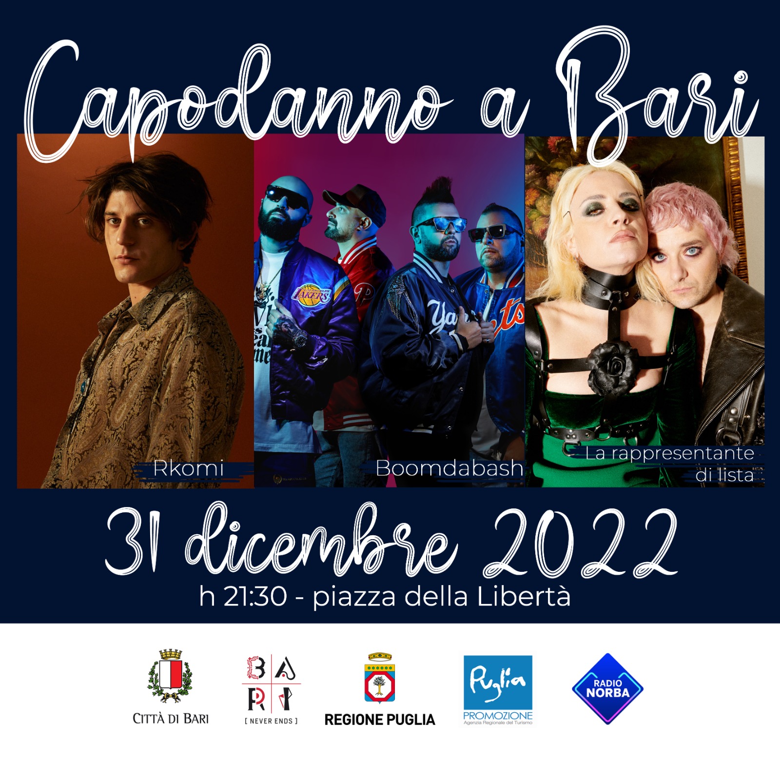 Capodanno a Bari in piazza della Liberta' con Rkomi, Boomdabash e la Rappresentante di Lista