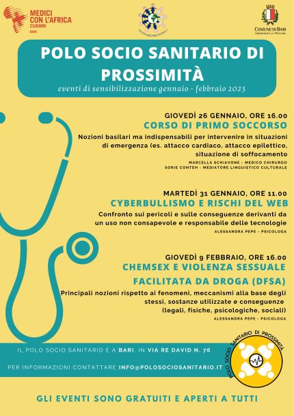 Gli eventi di informazione ed educazione sanitaria in programma negli spazi del Polo socio-sanitario di prossimità in via Re David