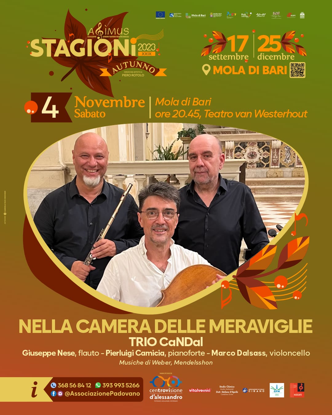 Al Teatro van Westerhout di Mola di Bari il Trio CaNDal nel recital ''Nella camera delle meraviglie''