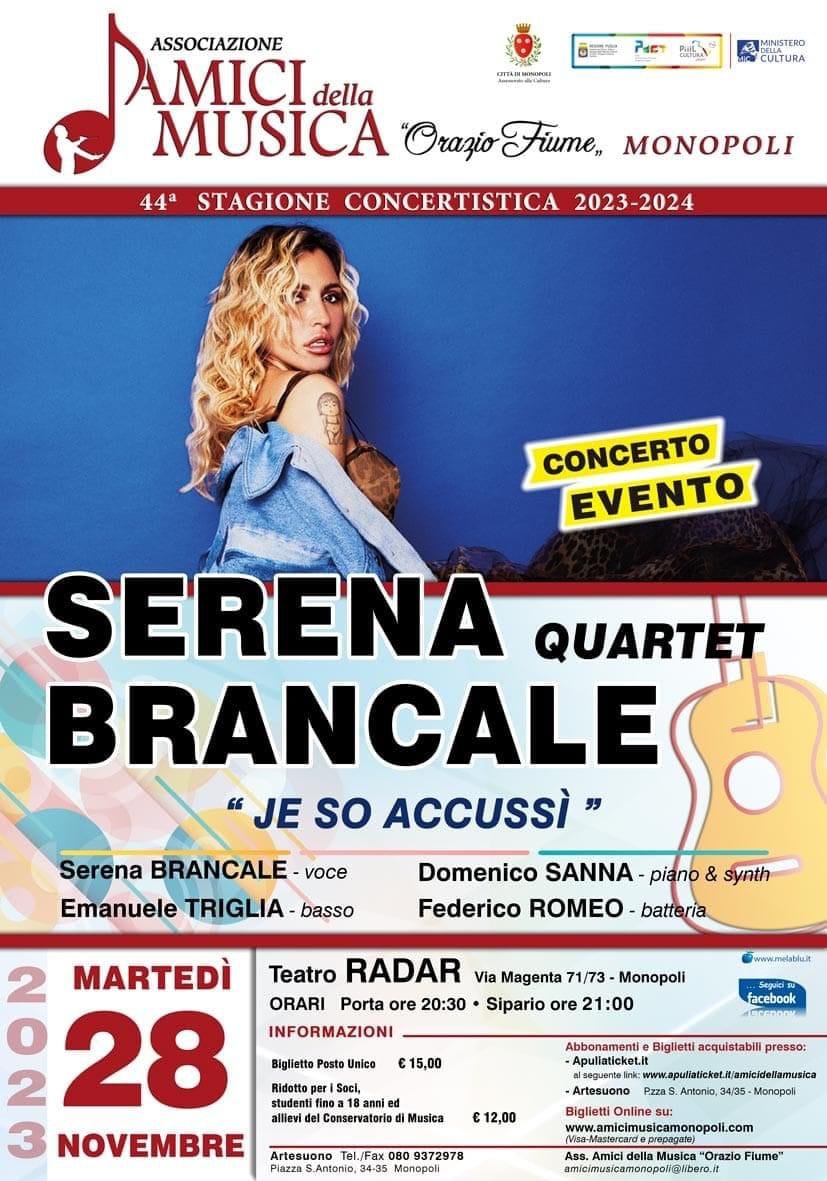 ''SERENA BRANCALE in…..JE SO ACCUSSÌ -  domani al  TEATRO RADAR  A Monopoli ''
