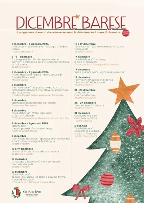 ''Dicembre Barese'': il programma degli eventi culturali che attraverseranno la città dal 6 dicembre al 6 gennaio