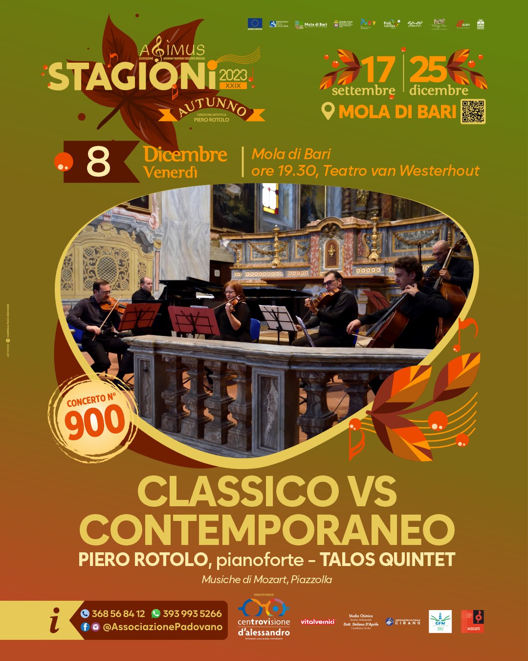 Classico vs Contemporaneo: al Teatro Van Westerhout il concerto numero 900 per l’Agìmus con musiche di Mozart e Piazzolla