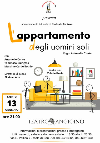 Appuntamento al Teatro Angioino di Mola di Bari per scoprire cosa succede ne “L’appartamento degli uomini soli''
