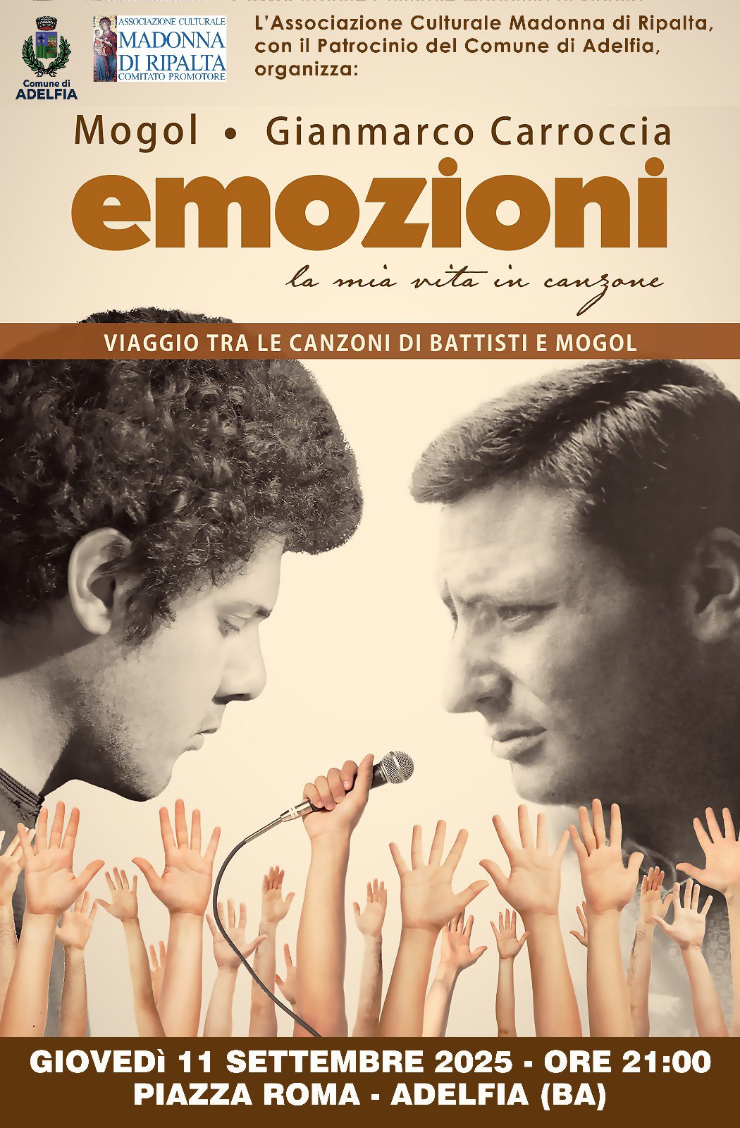 Mogol e Gianmarco Carroccia in concerto ad Adelfia per la festa della Madonna di Ripalta