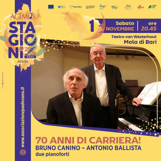 ''AgimusFestival 2025'': Ballista e Canino celebrano 70 anni di genio a quattro mani al Van Westerhout di Mola
