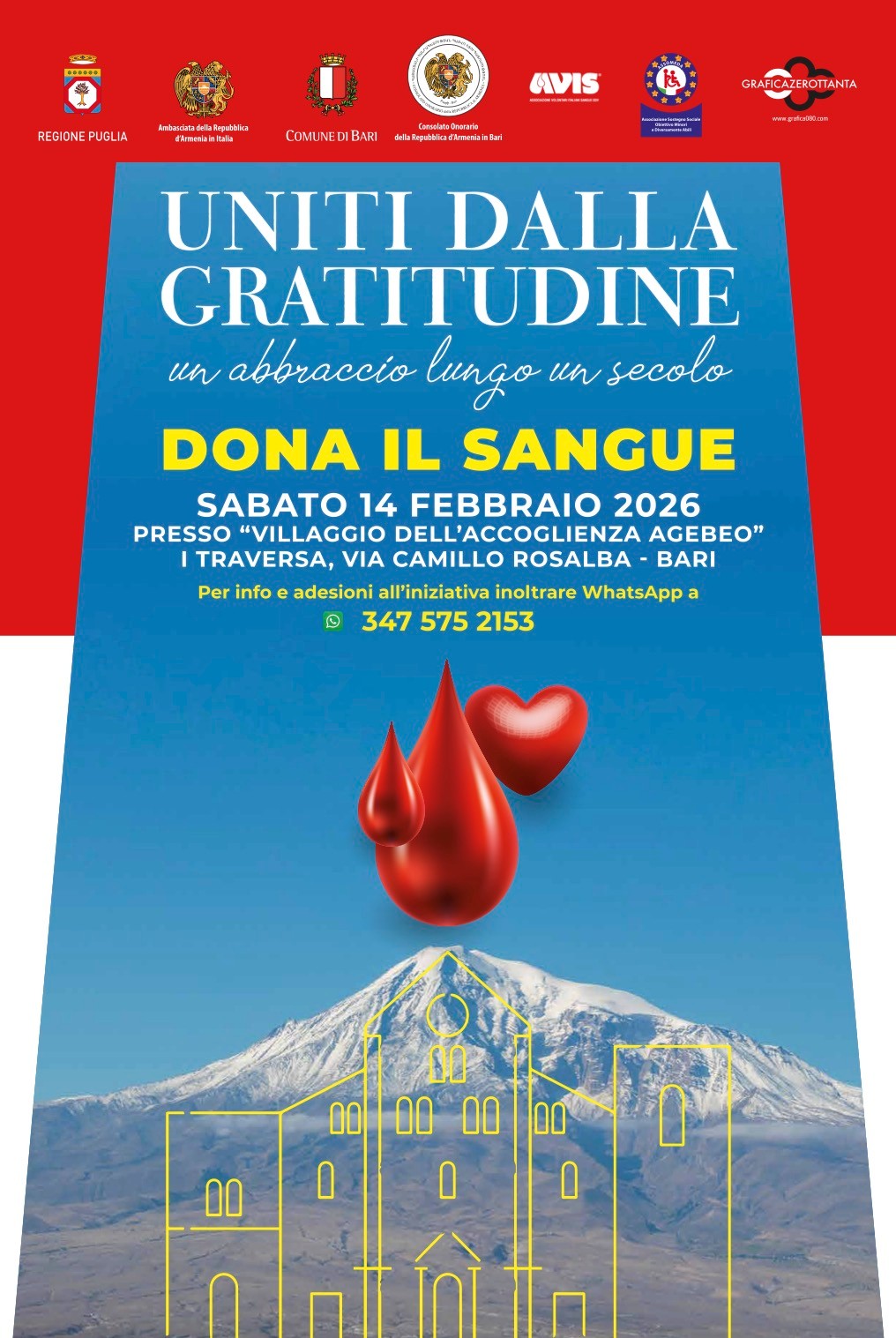 14 febbraio a Bari il Consolato Onorario d'Armenia rinnova la donazione di sangue