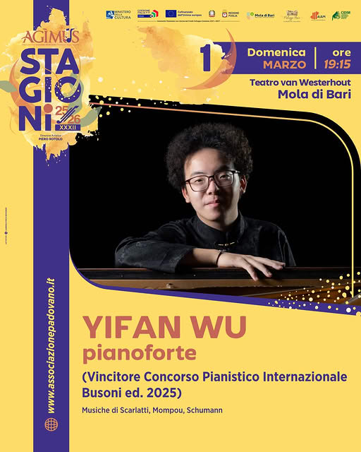 ''Yifan Wu , vincitore della 65ª edizione  Concorso Pianistico Internazionale Ferruccio Busoni 2025 a Mola di Bari ''