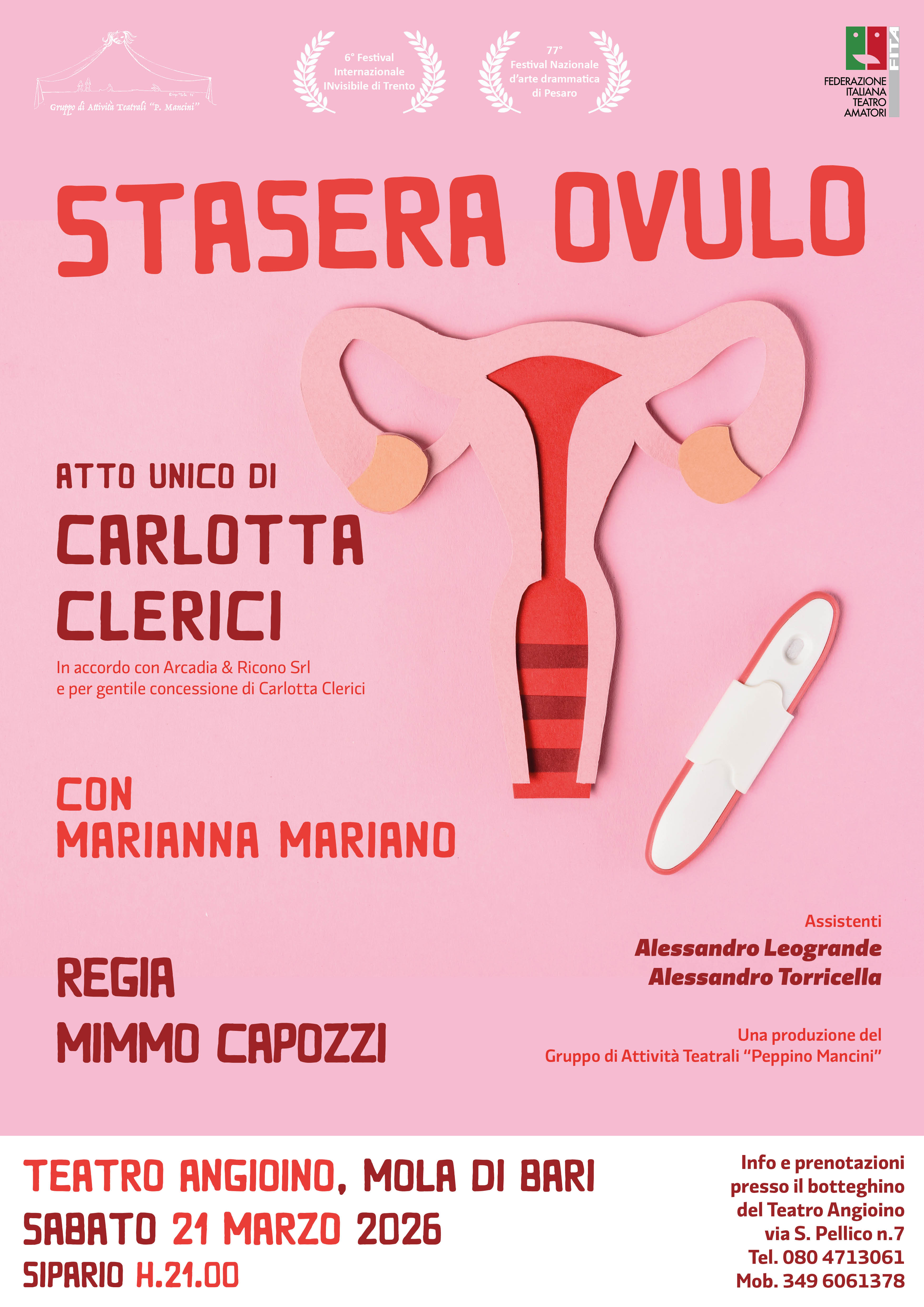 ‘’Stasera ovulo’’ in scena al Teatro Angioino di Mola di Bari