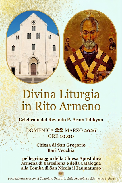 Domenica 22 marzo a Bari: Messa in Rito Armeno con gli armeni di Barcellona devoti a S. Nicola