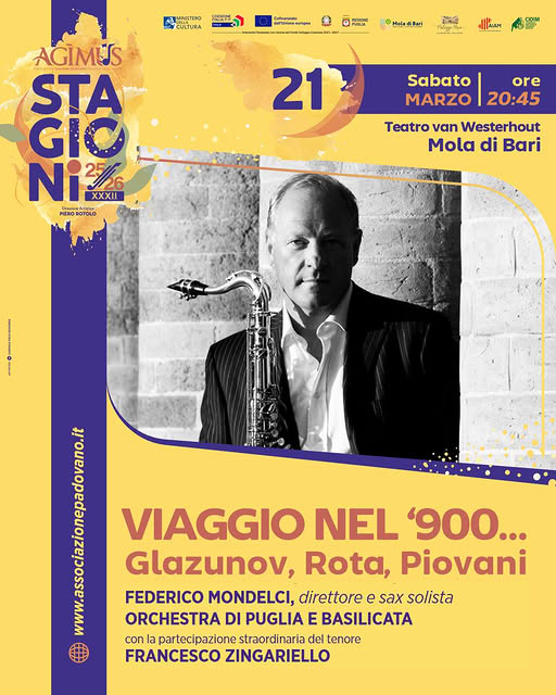 '' VIAGGIO NEL '900  con ...Glazuonov , Rota , Piovani , questa  sera  a  Teatro  Van Westerhout  a  Mola di Bari ''