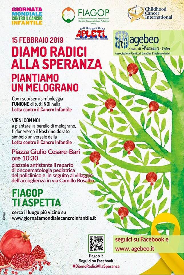 Lotta contro il cancro infantile ''Diamo radici alla speranza, piantiamo un Melograno'' - Anche Agebeo e Amici di Vincenzo Onlus partecipa all'iniziativa